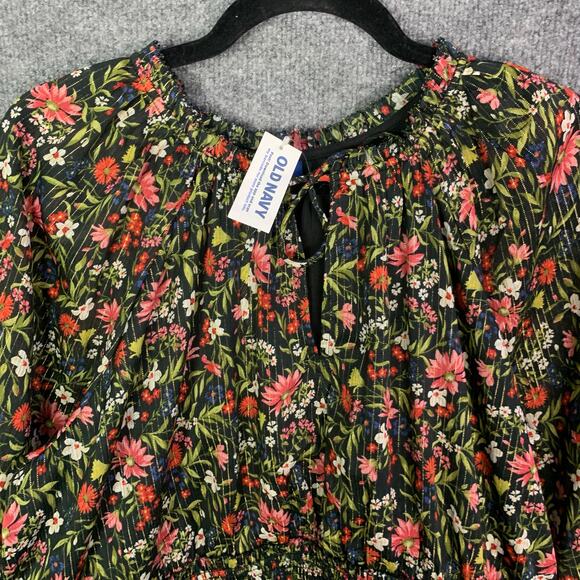 NEW $50 Old Navy  SZ XL Waist-Defined Floral Shine Mini Dress Peasant Smocked - Picture 3 of 14